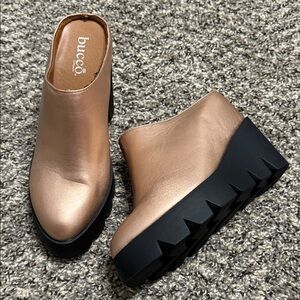Bucco Metallic Copper Wedge Mules